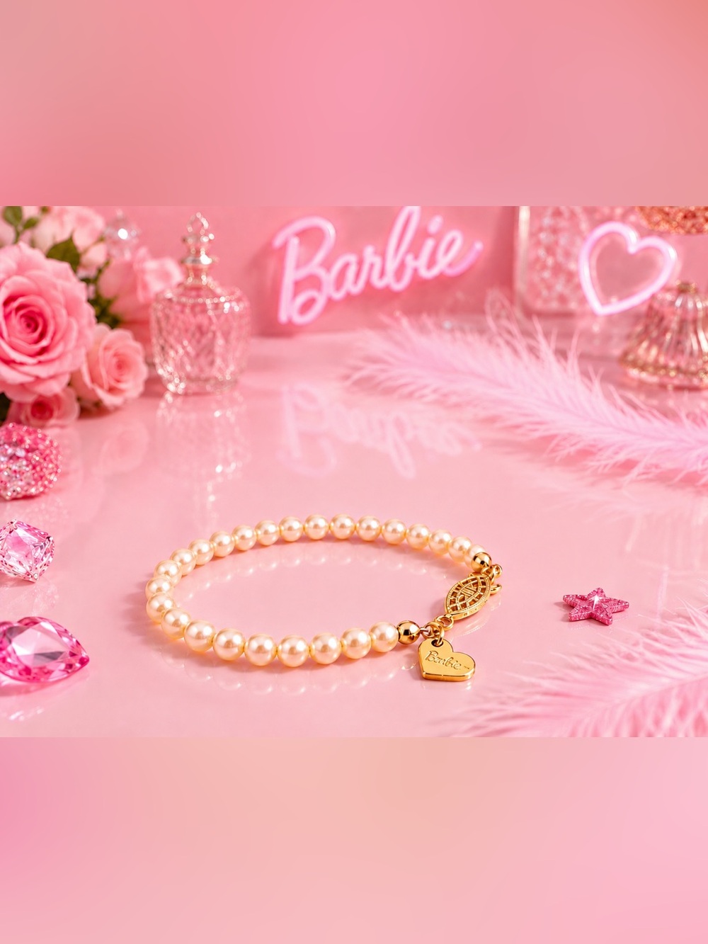 Avon Barbie Faux Pearl Youth Bracelet with Original Box & Pink Storage Bag